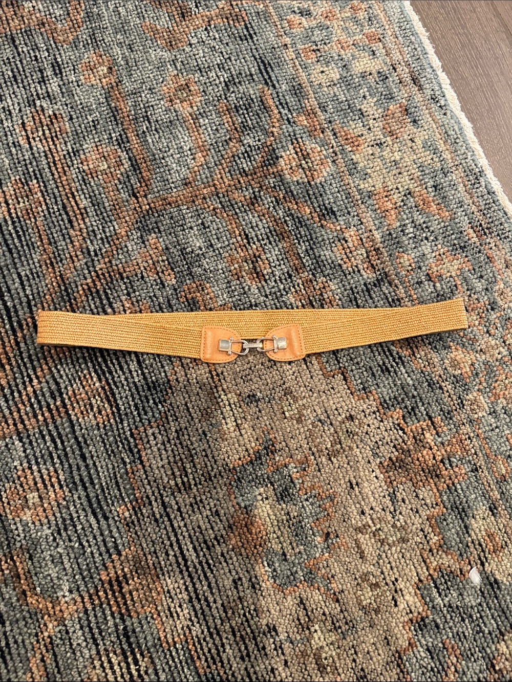 Elastic Waist Belt with Gold-Tone Horsebit Accent - Tan